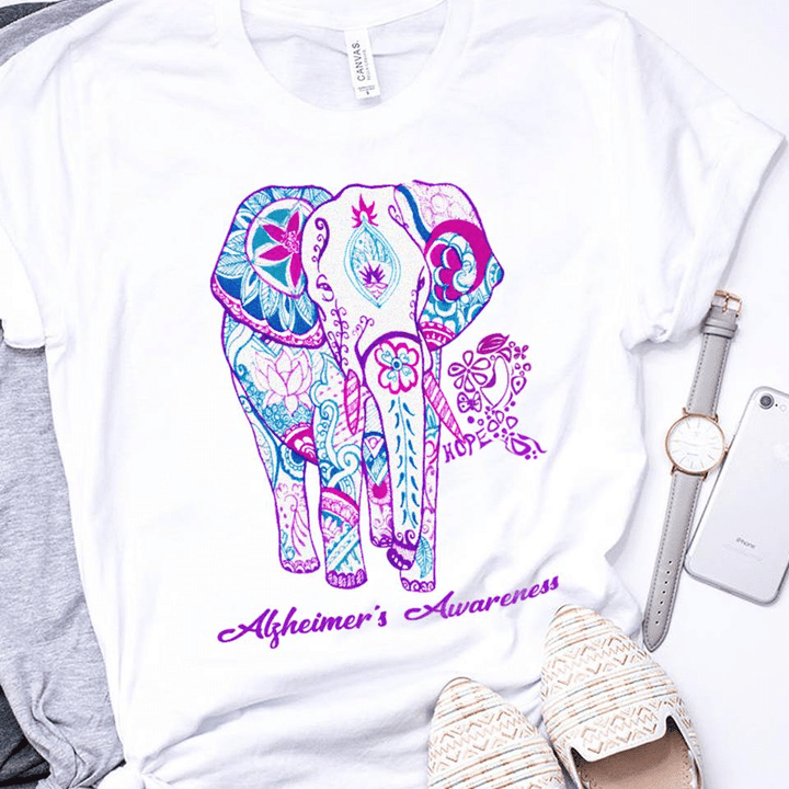 Alzheimer’s Awareness Hippie Elephant T shirt hoodie sweater  size S-5XL