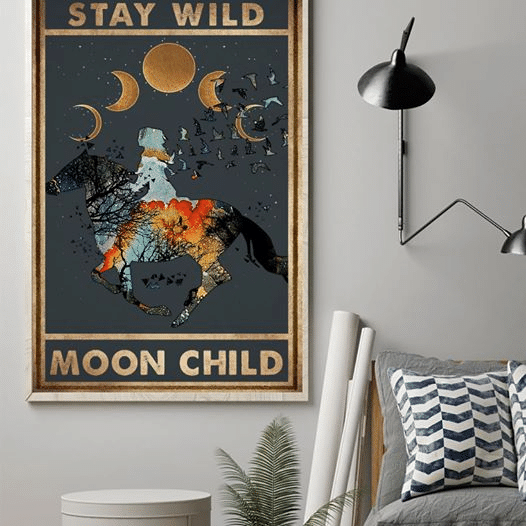 Girl Horse Stay Wild Moon Child For Men And Women Home Living Room Wall Decor Vertical Poster Canvas 
