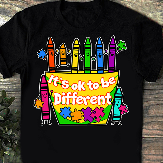 Crayons autism it's ok to be different T Shirt Hoodie Sweater  size S-5XL
