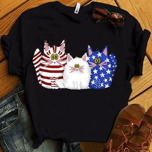Independence day Cat American flag T shirt hoodie sweater  size S-5XL