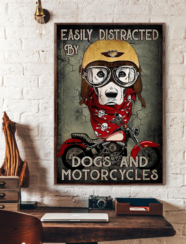 Easily Distracted By Dogs And Motorcycles For Men And Women Home Living Room Wall Decor Vertical Poster Canvas 