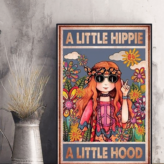 Hippie Girl Peace A Little Hippie A Little Hood For Men And Women Home Living Room Wall Decor Vertical Poster Canvas 