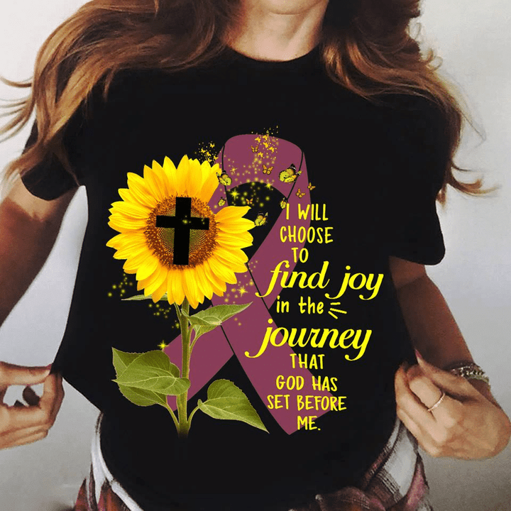Cross sunflower butterflies animals fibromyalgia awareness i will choose to fund joy in the journey that god has set before me T shirt hoodie sweater size S-5XL