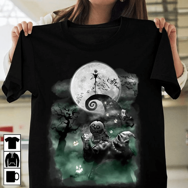 The nightmare before christmas black wooden framed framed oogie boogie trouble greeting cards jack T shirt hoodie sweater  size S-5XL