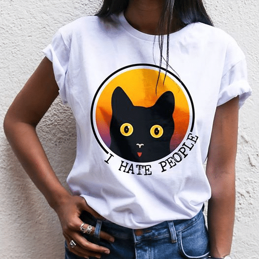 Black cat I hate people T shirt hoodie sweater  size S-5XL