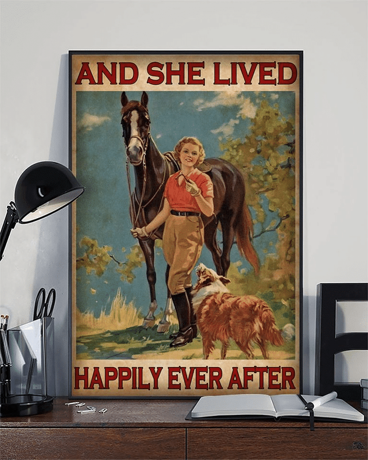 Cowgirl With dog And She Lived Happily Ever After For Men And Women Home Living Room Wall Decor Vertical Poster Canvas 