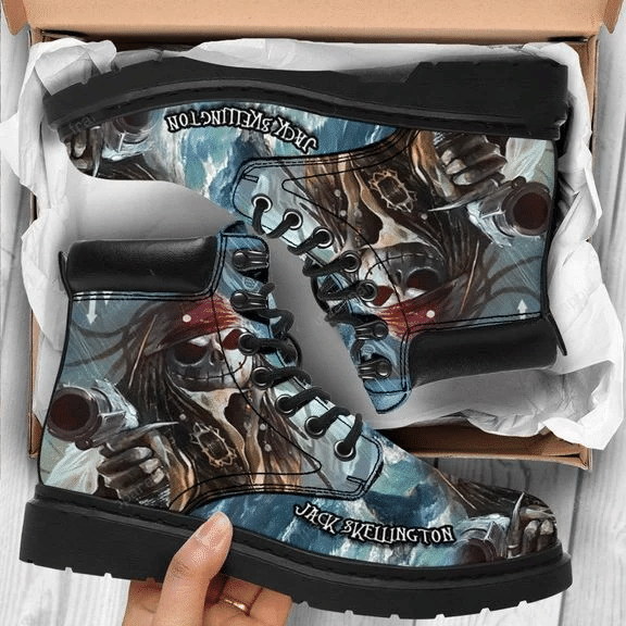 Jack Skellington pirates Boots Birthday Gift For Men and Women, Working Boots Leather Boots Timber Motorcycle boots  men and women size  US