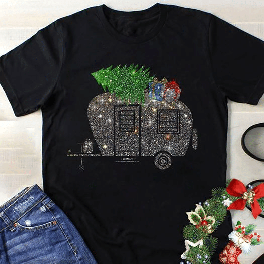 Camper van in Merry Christmas diamond twinkle for men for women T shirt hoodie sweater  size S-5XL