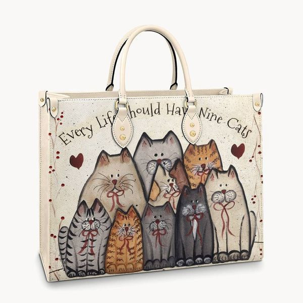 Cat Nine Cats Life Leather Bag Handbag TD6
