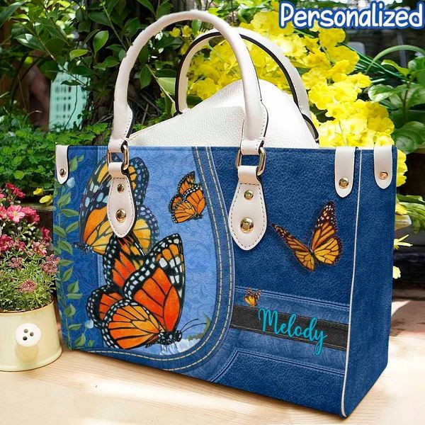 Butterfly Personalized Name Monarch Butterfly Leather Bag Handbag TD6