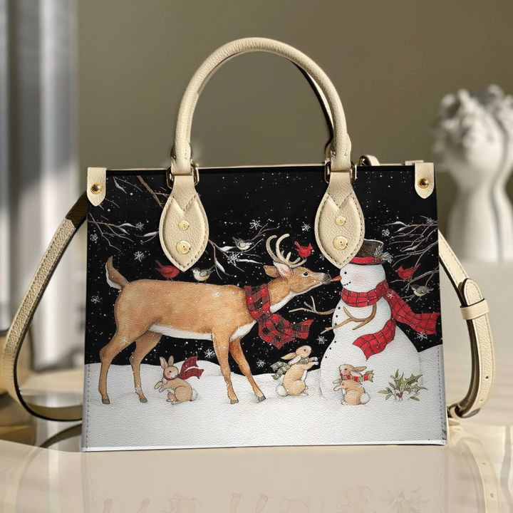Reindeer Kiss Snowman Creamy White Leather Bag Handbag DV