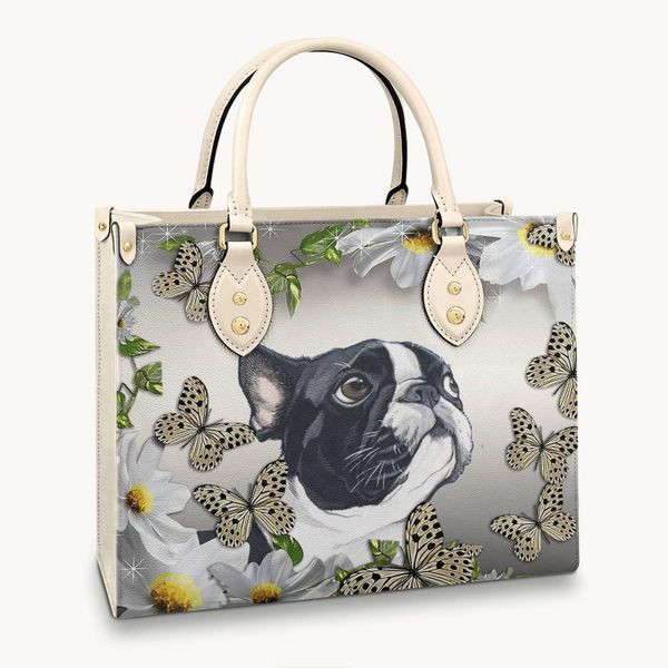 Boston Terrier Baby Boston Terrier With Butterfly Leather Bag Handbag TD6