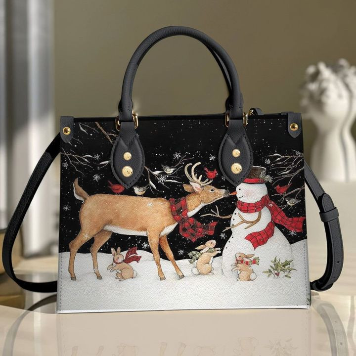 Reindeer Kiss Snowman Leather Bag Handbag DV