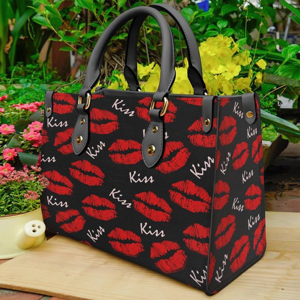 Red Lips Kiss Leather Bag Handbag TD6