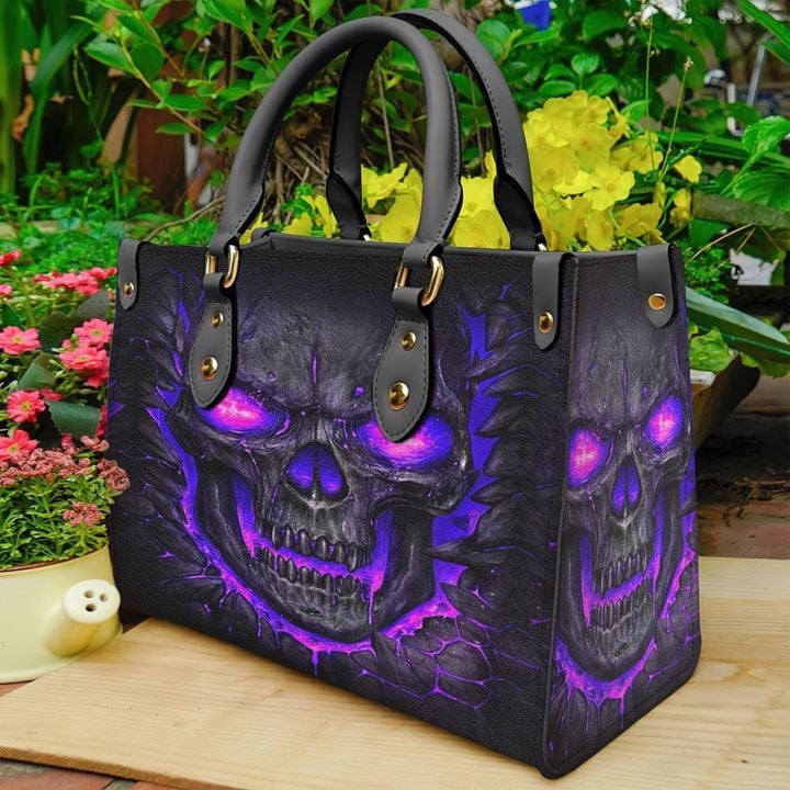 Purple Skull Leather Bag Handbag DV