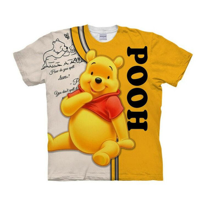 Disney Cartoon Characters Fan Gift, Winnie-the-Pooh Disney, Cute Pooh Bear How Do You Spell Love 3D T Shirt