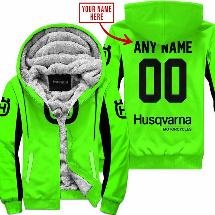 Custom Name Racing Husqvarna Green V2 Fleece Zip Hoodie