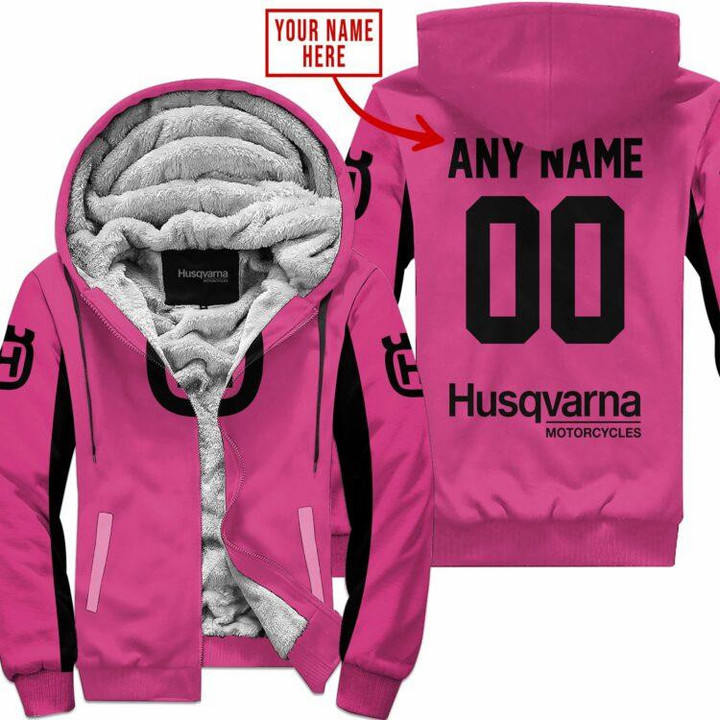 Custom Name Racing Husqvarna Pink 1 V2 Fleece Zip Hoodie