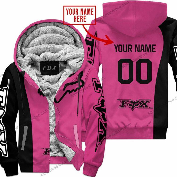 Mx Custom Name Fox Racing Pink 1 Fleece Zip Hoodie