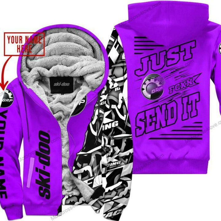 Mx   Just Fckn Gonna Send It Custom Name Ski-doo Purple Fleece Zip Hooodie