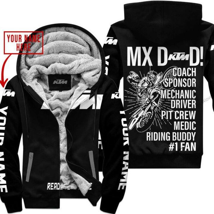 Mx Dad Personalised Gifts For Children &amp; Adults Ktm Black White Fleece Zip Hoodie