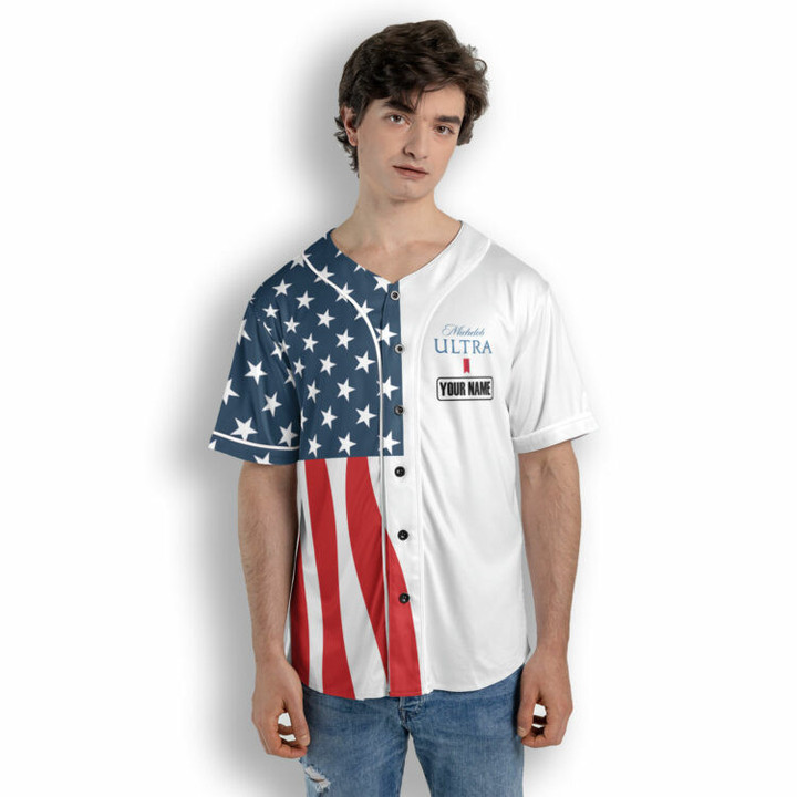 Michelob Ultra American Flag Custom Name AOP Baseball Jersey