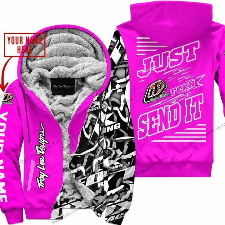 Mx   Just Fckn Gonna Send It Custom Name Troy Lee Designs Pink Fleece Zip Hooodie