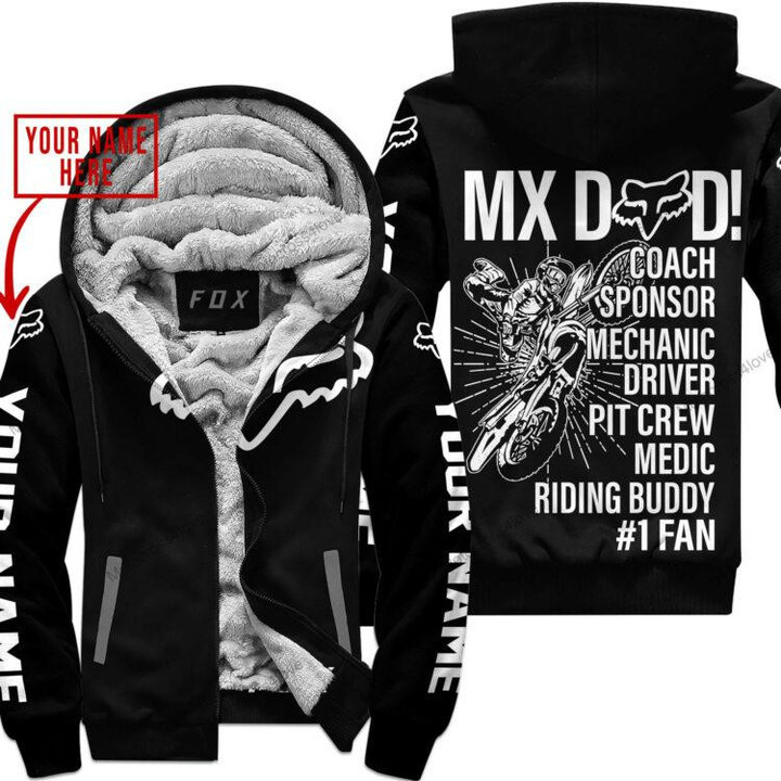 Mx Dad Personalised Gifts For Children &amp; Adults Fox Racing White Fleece Zip Hoodie