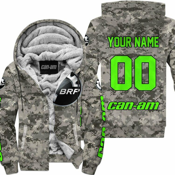 Us Army Can Am Racing Custom Name Green Fleece Zip Hoodie