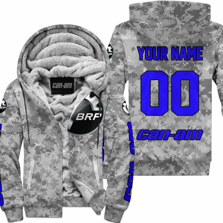 Us Army V1 Can Am Racing Custom Name Blue Fleece Zip Hoodie