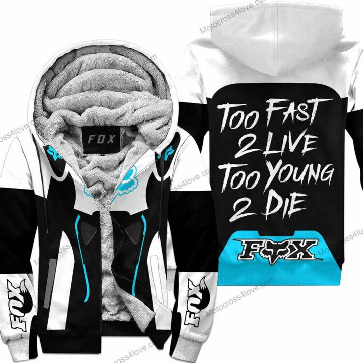 Too Fast To Live Too Young To Die Fleece Hoodie Fox Racing White Sky Blue