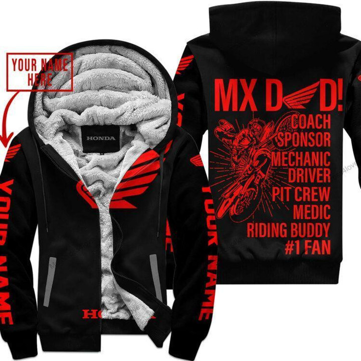 Mx Dad Personalised Gifts For Children &amp; Adults Hondablack Red Fleece Zip Hoodie