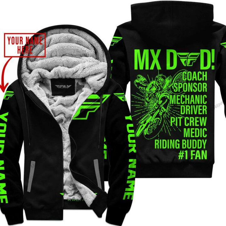 Mx Dad Personalised Gifts For Children &amp; Adults Fly Racing Green Fleece Zip Hoodie