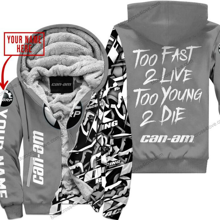 Too Fast To Live Too Young To Die Custom Name Can Am Grey Fleece Zip Hooodie
