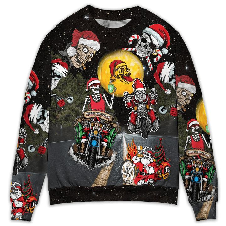 Skull Santa Is Racing To You Christmas - Sweater - Ugly Christmas Sweaters - Owl Ohh