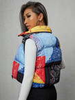Women Paisley Print Colorblock Zip Up Puffer Vest Coat