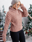 Women Turtle Neck Drop Shoulder Marled Knit Sweater