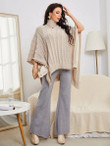 Women High Neck Cable Knit Poncho