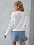 Women Surplice Neck Lace Trim Drop Shoulder Crop Sweater