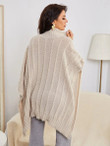 Women High Neck Cable Knit Poncho