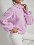 Women Solid Turtleneck Drop Shoulder Sweater
