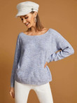 Drop Shoulder Boat Neck Heather Grey Sweater