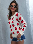 Women Heart Pattern Distressed Drop Shoulder Sweater