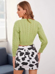 Women Drop Shoulder Button Front Cable Knit Crop Cardigan