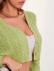 Women Drop Shoulder Button Front Cable Knit Crop Cardigan