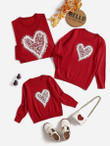 Women 1pc Heart Pattern Crew Neck Sweater