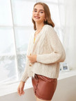 Women Solid Cable Knit Button Up Cardigan