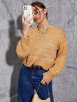 Women Space Dye Round Neck Drop Shoulder Sweater
