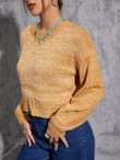 Women Space Dye Round Neck Drop Shoulder Sweater