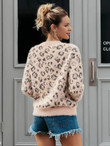 Simplee Leopard Button Front Fuzzy Cardigan